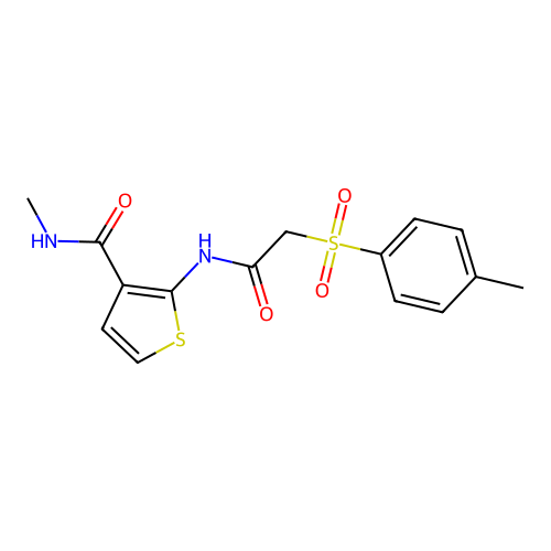 N-methyl-2-(2-tosylacetamido)thiophene-3-carboxamide structure