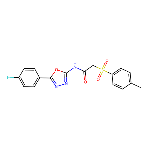 N-(5-(4-fluorophenyl)-1,3,4-oxadiazol-2-yl)-2-tosylacetamide structure