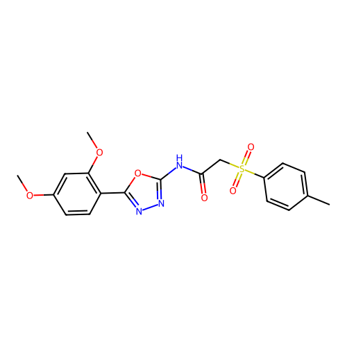 N-(5-(2,4-dimethoxyphenyl)-1,3,4-oxadiazol-2-yl)-2-tosylacetamide structure