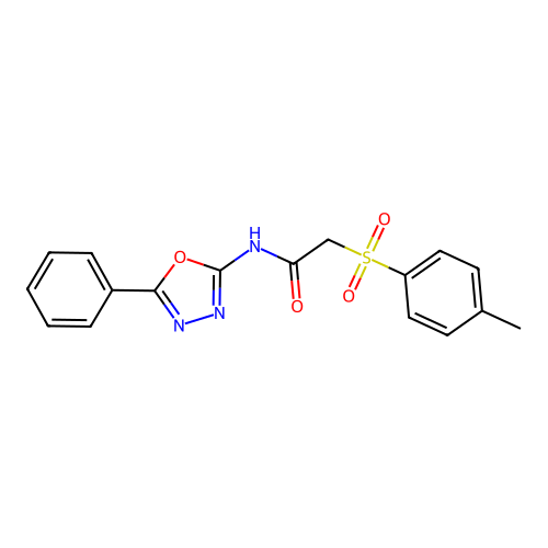 N-(5-phenyl-1,3,4-oxadiazol-2-yl)-2-tosylacetamide structure
