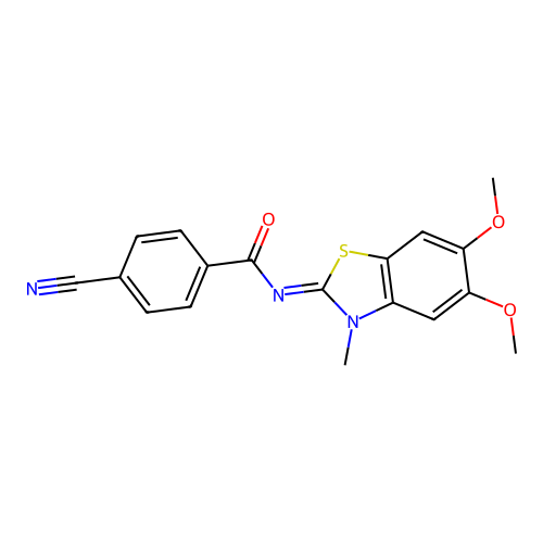 4-cyano-N-(5,6-dimethoxy-3-methyl-1,3-benzothiazol-2-ylidene)benzamide structure