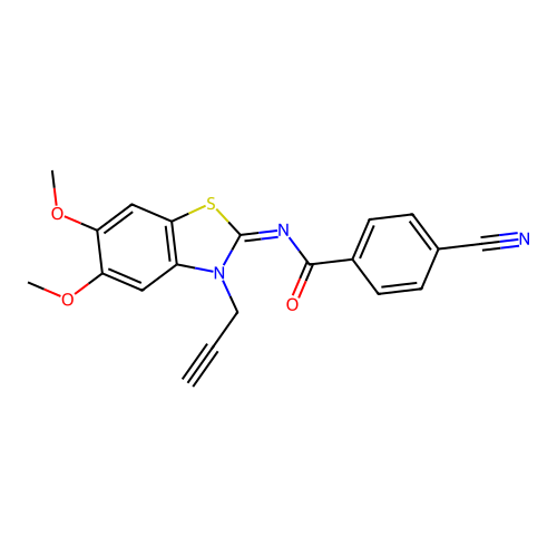 4-cyano-N-(5,6-dimethoxy-3-prop-2-ynyl-1,3-benzothiazol-2-ylidene)benzamide structure