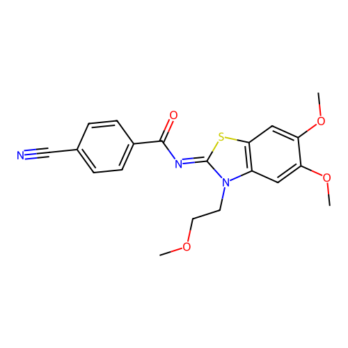 4-cyano-N-[5,6-dimethoxy-3-(2-methoxyethyl)-1,3-benzothiazol-2-ylidene]benzamide structure