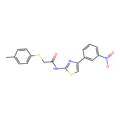 N-(4-(3-nitrophenyl)thiazol-2-yl)-2-(p-tolylthio)acetamide structure