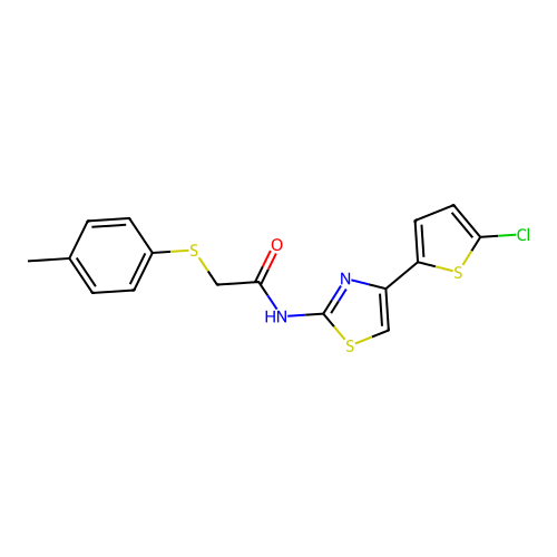 N-(4-(5-chlorothiophen-2-yl)thiazol-2-yl)-2-(p-tolylthio)acetamide structure