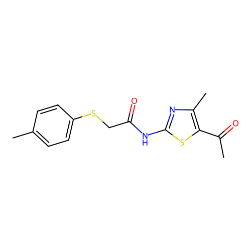 N-(5-acetyl-4-methylthiazol-2-yl)-2-(p-tolylthio)acetamide structure