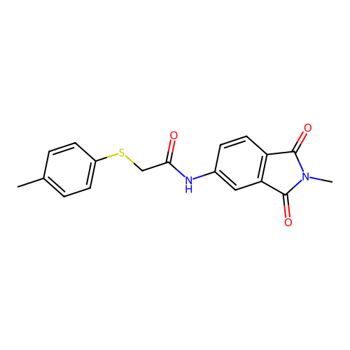 N-(2-methyl-1,3-dioxoisoindol-5-yl)-2-(4-methylphenyl)sulfanylacetamide structure