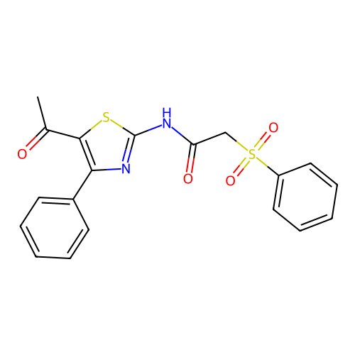 N-(5-acetyl-4-phenyl-1,3-thiazol-2-yl)-2-(benzenesulfonyl)acetamide structure