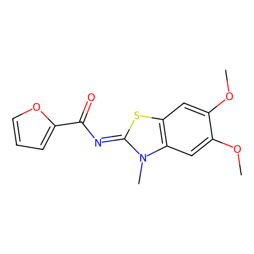 N-(5,6-dimethoxy-3-methyl-1,3-benzothiazol-2-ylidene)furan-2-carboxamide structure