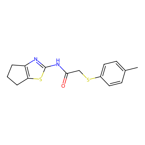 N-(5,6-dihydro-4H-cyclopenta[d]thiazol-2-yl)-2-(p-tolylthio)acetamide structure