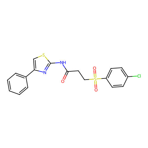 3-((4-chlorophenyl)sulfonyl)-N-(4-phenylthiazol-2-yl)propanamide structure