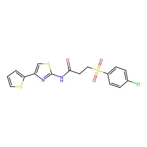 3-((4-chlorophenyl)sulfonyl)-N-(4-(thiophen-2-yl)thiazol-2-yl)propanamide structure