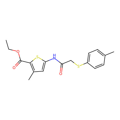 Ethyl 3-methyl-5-(2-(p-tolylthio)acetamido)thiophene-2-carboxylate structure