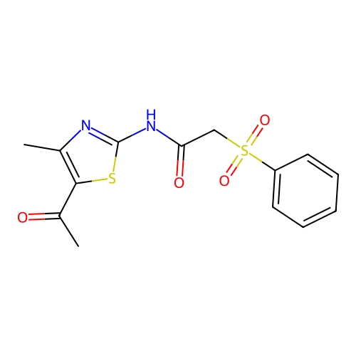 N-(5-acetyl-4-methyl-1,3-thiazol-2-yl)-2-(benzenesulfonyl)acetamide structure