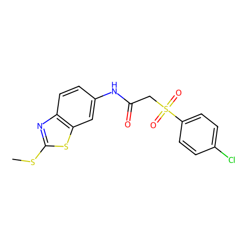 2-((4-chlorophenyl)sulfonyl)-N-(2-(methylthio)benzo[d]thiazol-6-yl)acetamide structure