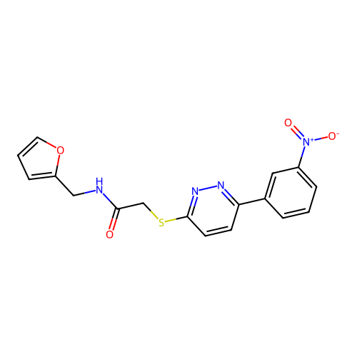 N-(furan-2-ylmethyl)-2-[6-(3-nitrophenyl)pyridazin-3-yl]sulfanylacetamide structure
