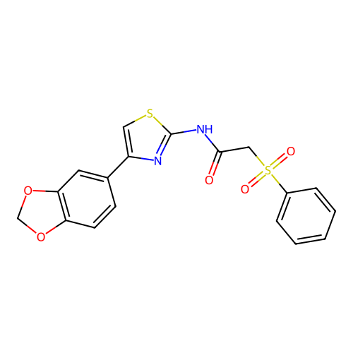 N-(4-(benzo[d][1,3]dioxol-5-yl)thiazol-2-yl)-2-(phenylsulfonyl)acetamide structure