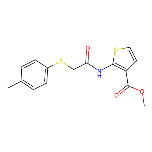 Methyl 2-[[2-(4-methylphenyl)sulfanylacetyl]amino]thiophene-3-carboxylate structure