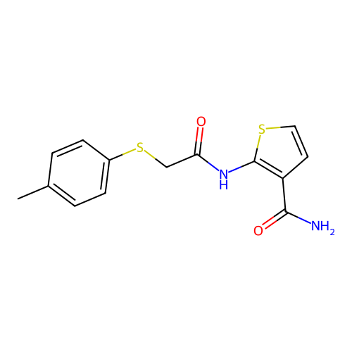 2-(2-(p-Tolylthio)acetamido)thiophene-3-carboxamide structure