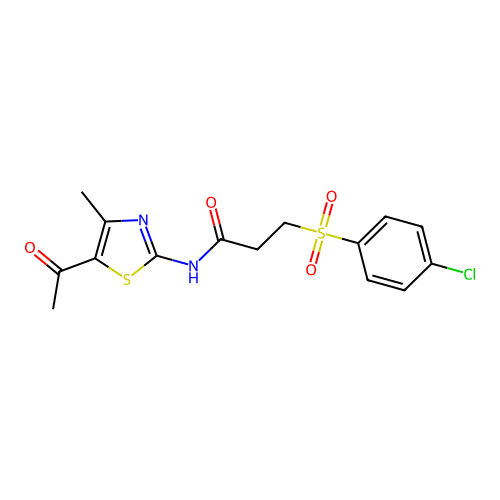 N-(5-acetyl-4-methylthiazol-2-yl)-3-((4-chlorophenyl)sulfonyl)propanamide structure