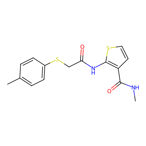 N-methyl-2-(2-(p-tolylthio)acetamido)thiophene-3-carboxamide structure