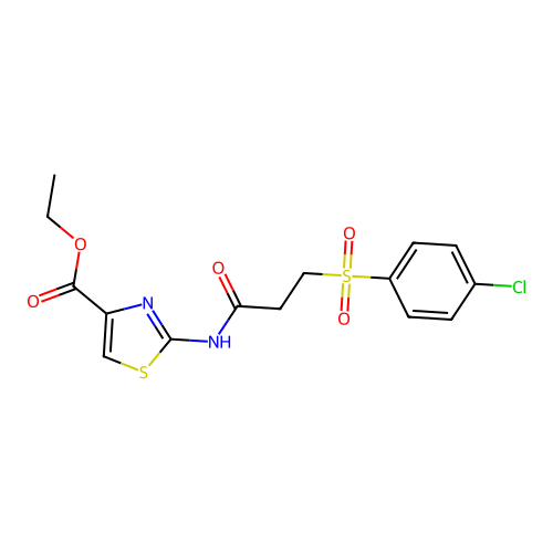 Ethyl 2-(3-((4-chlorophenyl)sulfonyl)propanamido)thiazole-4-carboxylate structure