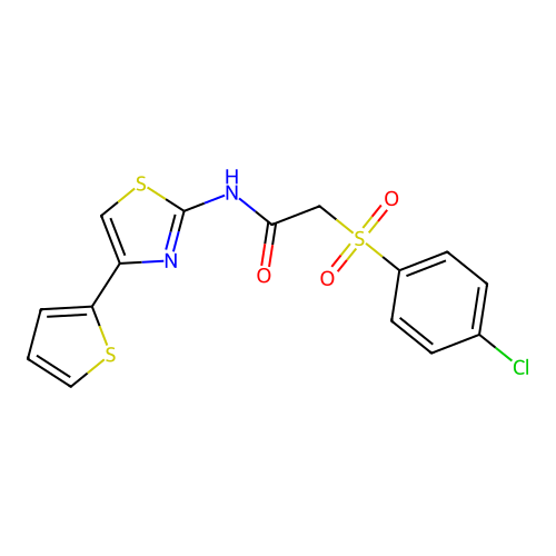 2-((4-chlorophenyl)sulfonyl)-N-(4-(thiophen-2-yl)thiazol-2-yl)acetamide structure