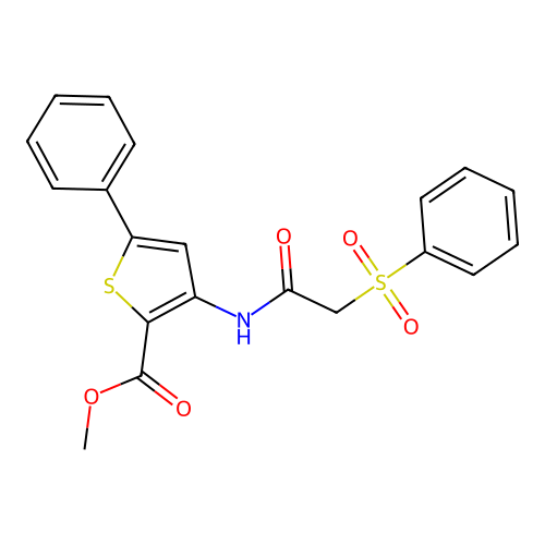 Methyl 5-phenyl-3-(2-(phenylsulfonyl)acetamido)thiophene-2-carboxylate structure