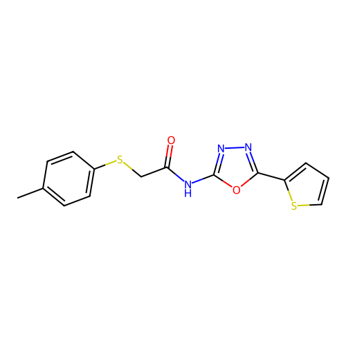 N-(5-(thiophen-2-yl)-1,3,4-oxadiazol-2-yl)-2-(p-tolylthio)acetamide structure