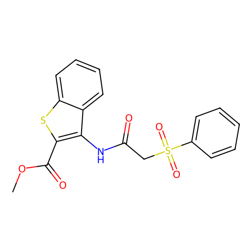 Methyl 3-(2-(phenylsulfonyl)acetamido)benzo[b]thiophene-2-carboxylate structure