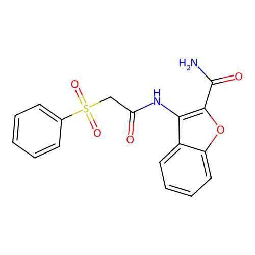 3-(2-(Phenylsulfonyl)acetamido)benzofuran-2-carboxamide structure