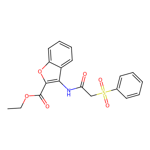 Ethyl 3-(2-(phenylsulfonyl)acetamido)benzofuran-2-carboxylate structure