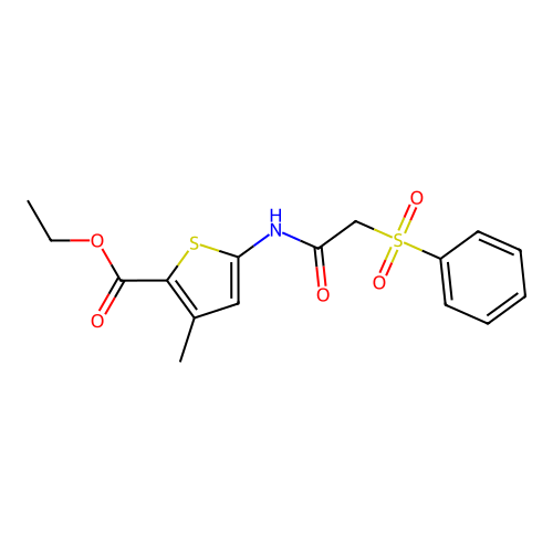 Ethyl 3-methyl-5-(2-(phenylsulfonyl)acetamido)thiophene-2-carboxylate structure