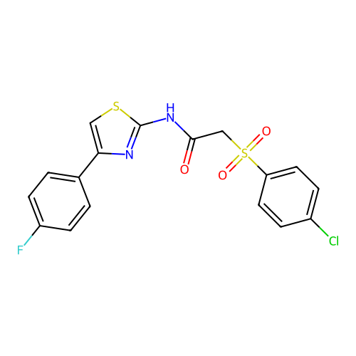 2-((4-chlorophenyl)sulfonyl)-N-(4-(4-fluorophenyl)thiazol-2-yl)acetamide structure