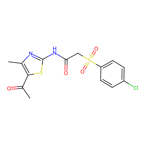 N-(5-acetyl-4-methylthiazol-2-yl)-2-((4-chlorophenyl)sulfonyl)acetamide structure