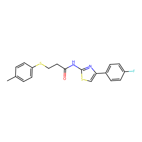 N-(4-(4-fluorophenyl)thiazol-2-yl)-3-(p-tolylthio)propanamide structure