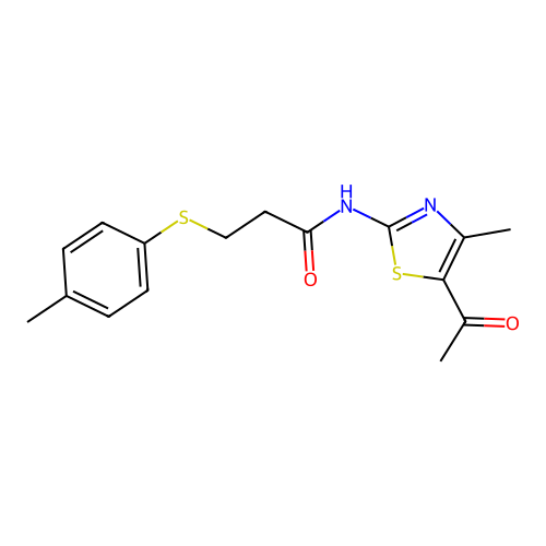 N-(5-acetyl-4-methylthiazol-2-yl)-3-(p-tolylthio)propanamide structure