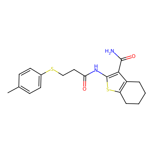 2-(3-(p-Tolylthio)propanamido)-4,5,6,7-tetrahydrobenzo[b]thiophene-3-carboxamide structure