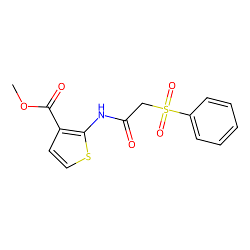 Methyl 2-(2-(phenylsulfonyl)acetamido)thiophene-3-carboxylate structure