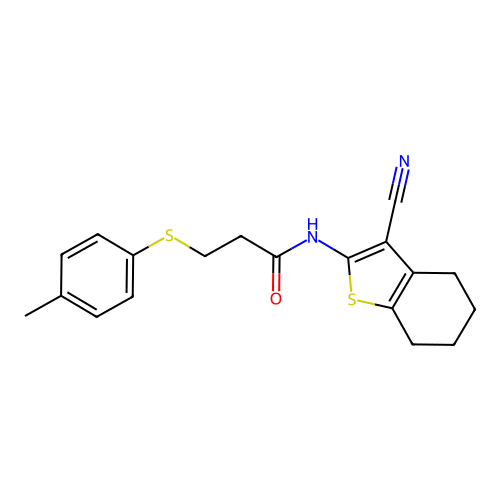 N-(3-cyano-4,5,6,7-tetrahydrobenzo[b]thiophen-2-yl)-3-(p-tolylthio)propanamide structure