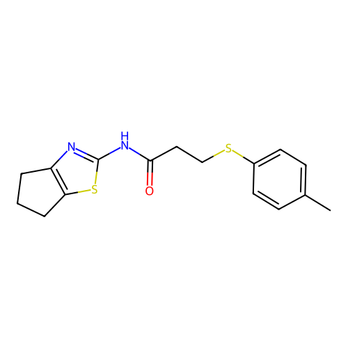 N-(5,6-dihydro-4H-cyclopenta[d]thiazol-2-yl)-3-(p-tolylthio)propanamide structure