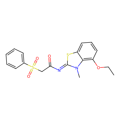 2-(benzenesulfonyl)-N-(4-ethoxy-3-methyl-1,3-benzothiazol-2-ylidene)acetamide structure