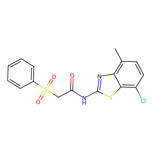 2-(benzenesulfonyl)-N-(7-chloro-4-methyl-1,3-benzothiazol-2-yl)acetamide structure