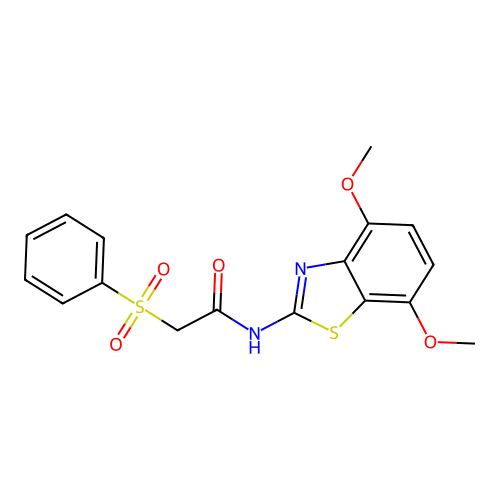 2-(benzenesulfonyl)-N-(4,7-dimethoxy-1,3-benzothiazol-2-yl)acetamide structure