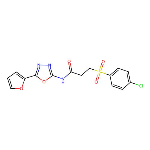 3-(4-chlorophenyl)sulfonyl-N-[5-(furan-2-yl)-1,3,4-oxadiazol-2-yl]propanamide structure