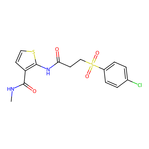 2-[3-(4-chlorophenyl)sulfonylpropanoylamino]-N-methylthiophene-3-carboxamide structure