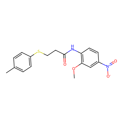 N-(2-methoxy-4-nitrophenyl)-3-(p-tolylthio)propanamide structure
