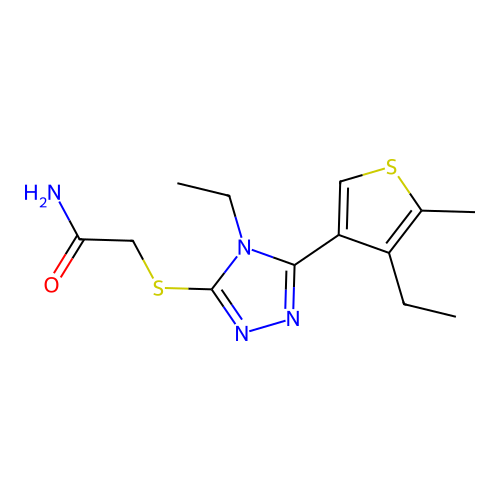 2-[[4-ethyl-5-(4-ethyl-5-methylthiophen-3-yl)-1,2,4-triazol-3-yl]sulfanyl]acetamide structure