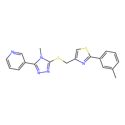 2-(3-methylphenyl)-4-[(4-methyl-5-pyridin-3-yl-1,2,4-triazol-3-yl)sulfanylmethyl]-1,3-thiazole structure