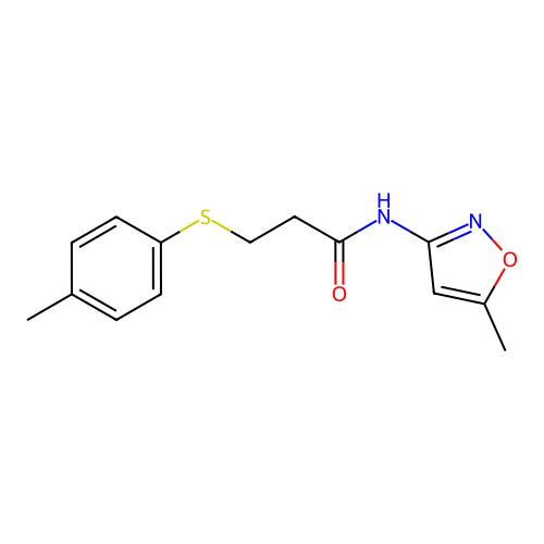 N-(5-methyl-1,2-oxazol-3-yl)-3-(4-methylphenyl)sulfanylpropanamide structure